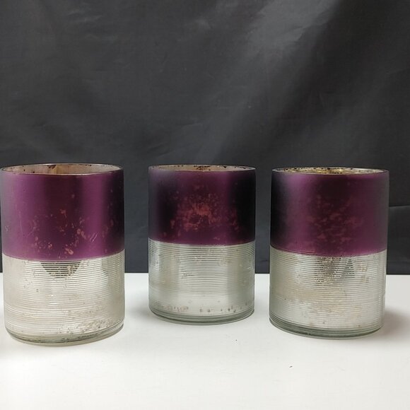Set of 3 Purple Mercury Glass Candle Holders - Picture 2 of 4